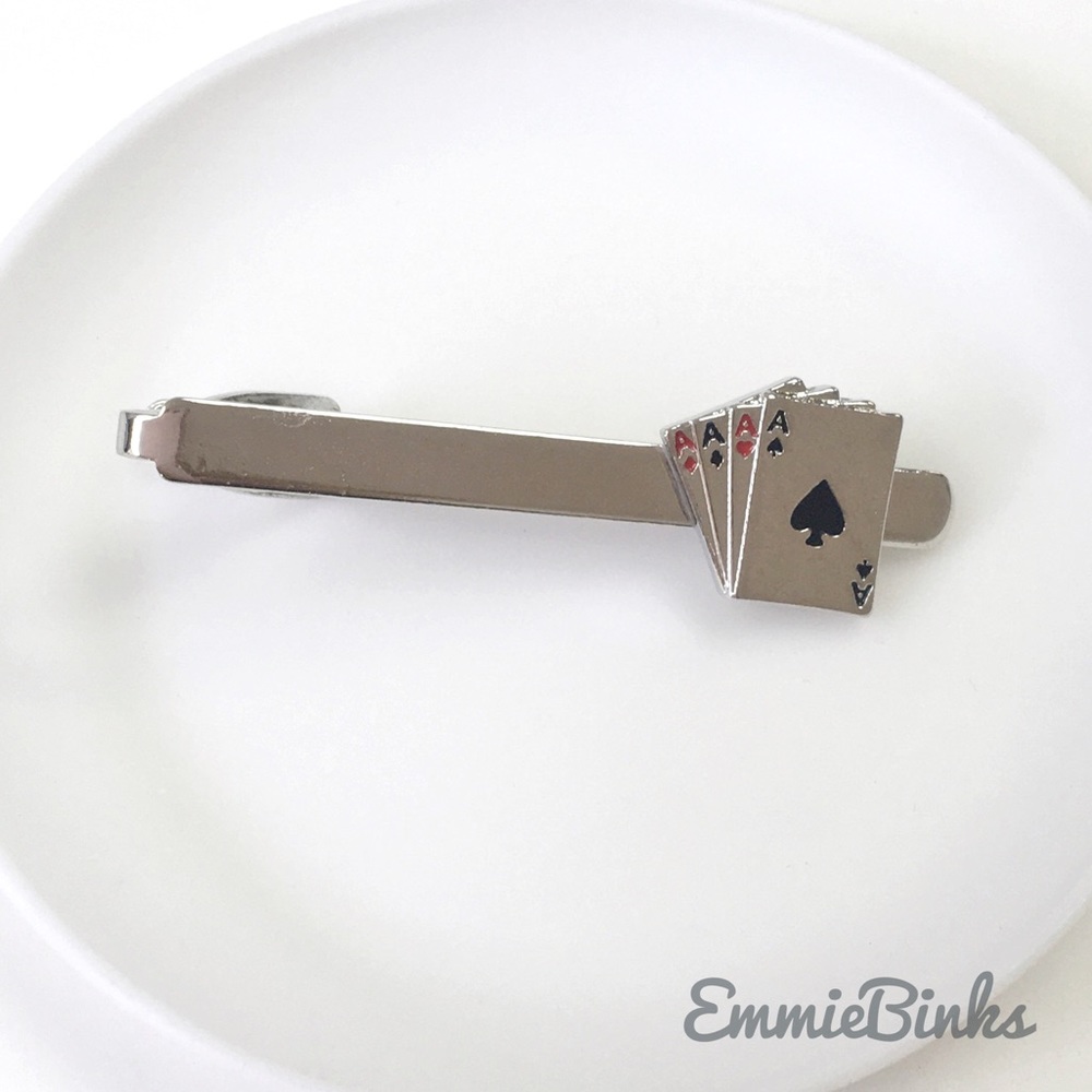 ✨3/$38 New Mens Playing Cards - Four Aces / All Aces / Aces Wild Silver Tie Clip